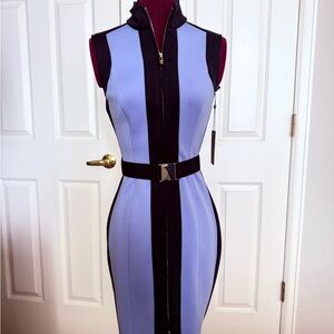 Tommy Hilfiger Periwinkle & Black Zip-Front Sleeveless Midi Dress